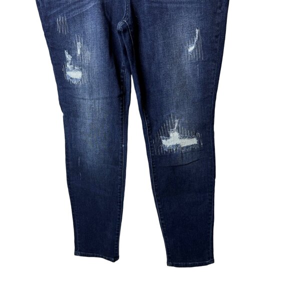 Judy Blue Boyfriend Jeans Sz 32 High Rise Dark Wash Distressed‎ Stretch 32x30 - Picture 3 of 16